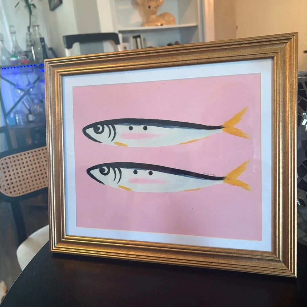 Pink Sardine Wall Art | 8x10 Gold Framed Coastal Decor